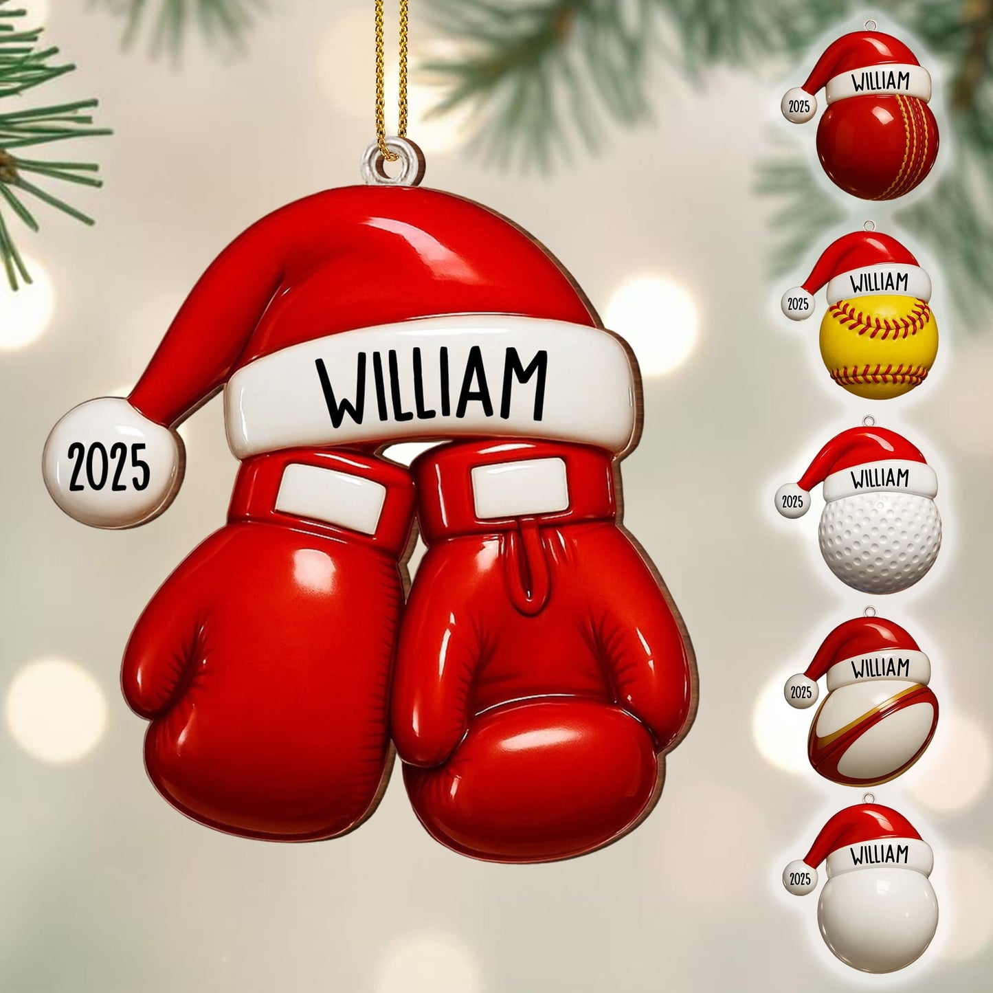 Custom Baseball And Santa Hat Ornament
