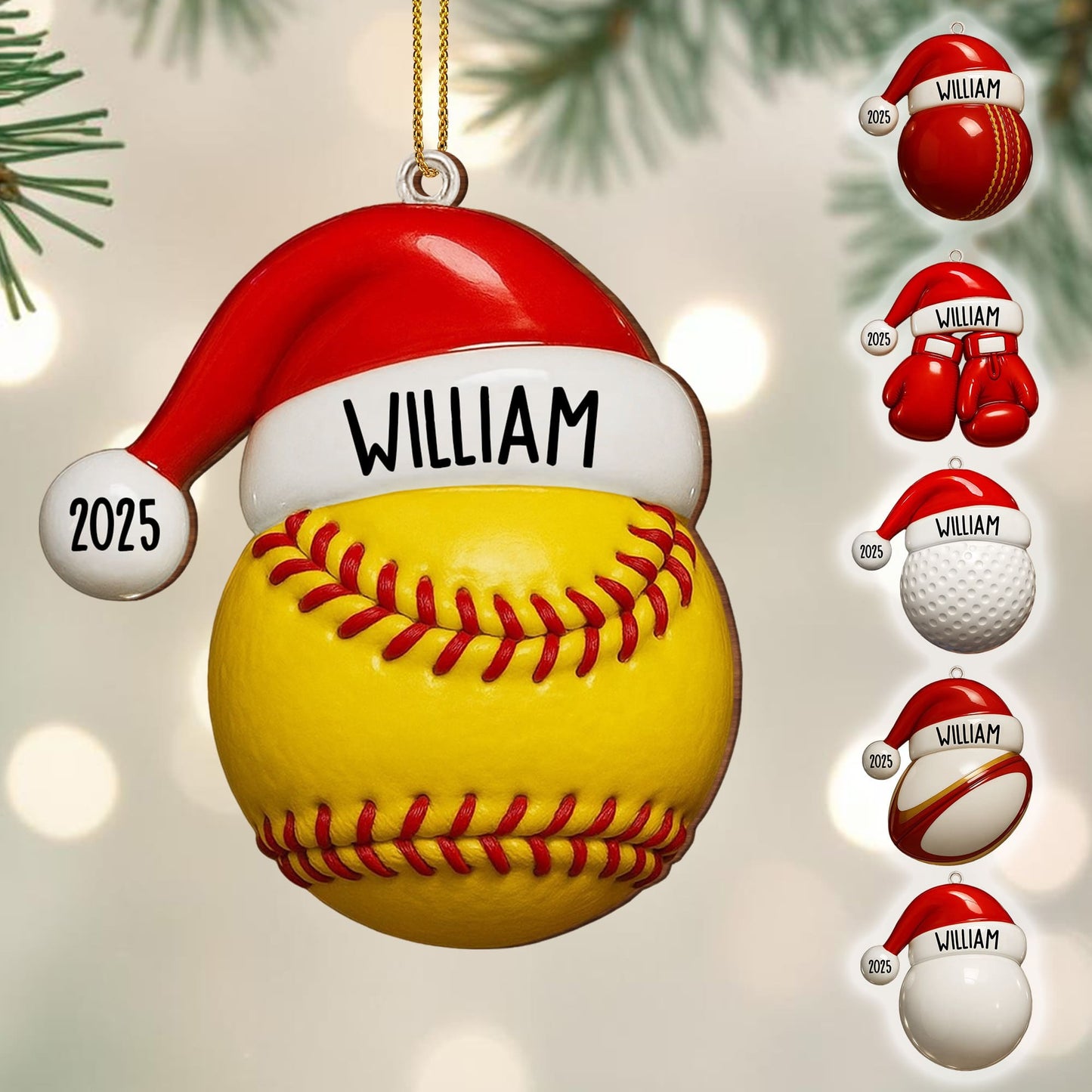 Custom Baseball And Santa Hat Ornament