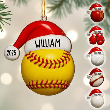 Custom Baseball And Santa Hat Ornament