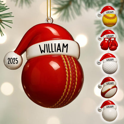 Custom Baseball And Santa Hat Ornament