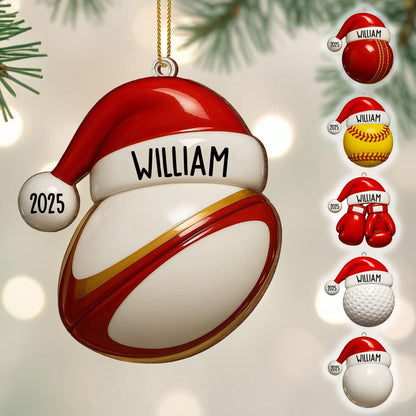 Custom Baseball And Santa Hat Ornament