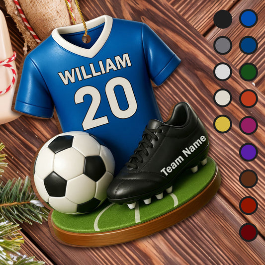 Celebrate Your Soccer Star, Soccer Jersey and Ball - Personalized Custom Wood Ornament, Custom Shaped - SPORT033_WDO