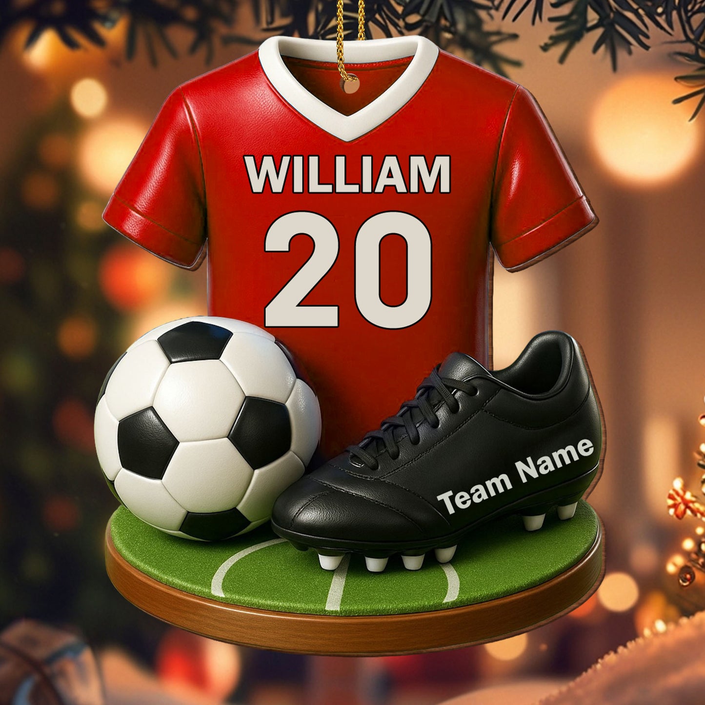 Celebrate Your Soccer Star, Soccer Jersey and Ball - Personalized Custom Wood Ornament, Custom Shaped - SPORT033_WDO