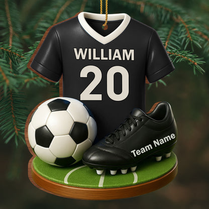 Celebrate Your Soccer Star, Soccer Jersey and Ball - Personalized Custom Wood Ornament, Custom Shaped - SPORT033_WDO