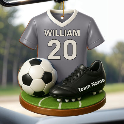 Celebrate Your Soccer Star, Soccer Jersey and Ball - Personalized Custom Wood Ornament, Custom Shaped - SPORT033_WDO