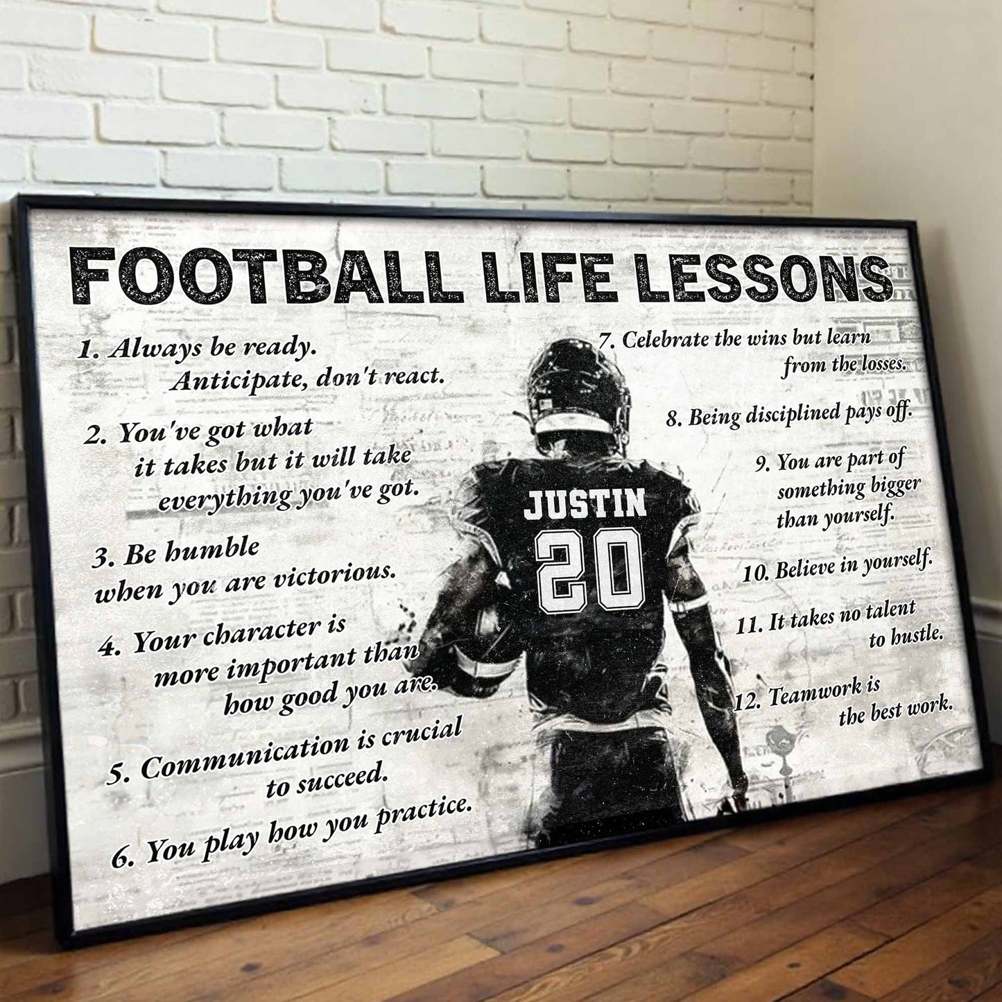 Football Life Lessons Inspirational Sports Poster - Personalized Custom Horizontal Poster - SPORT037_HPOS