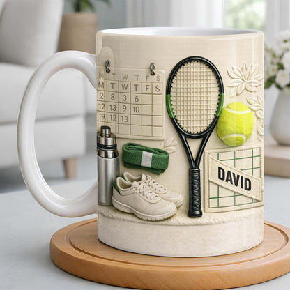 David, Tennis Racket And Ball Mug - Personalized Custom Coffee Mug - SPORT038_MG