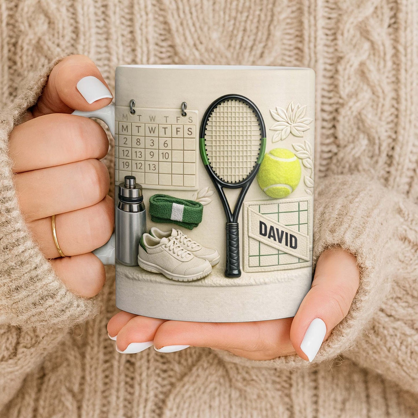 David, Tennis Racket And Ball Mug - Personalized Custom Coffee Mug - SPORT038_MG