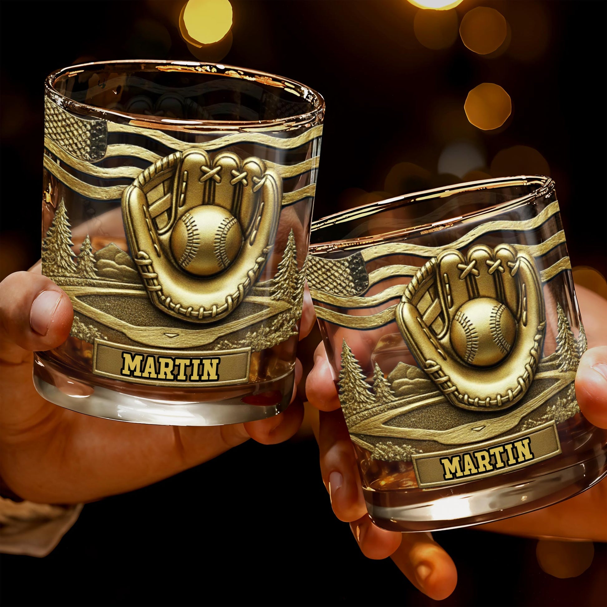 Baseball Glove And Scenic Mountains Whiskey Glass