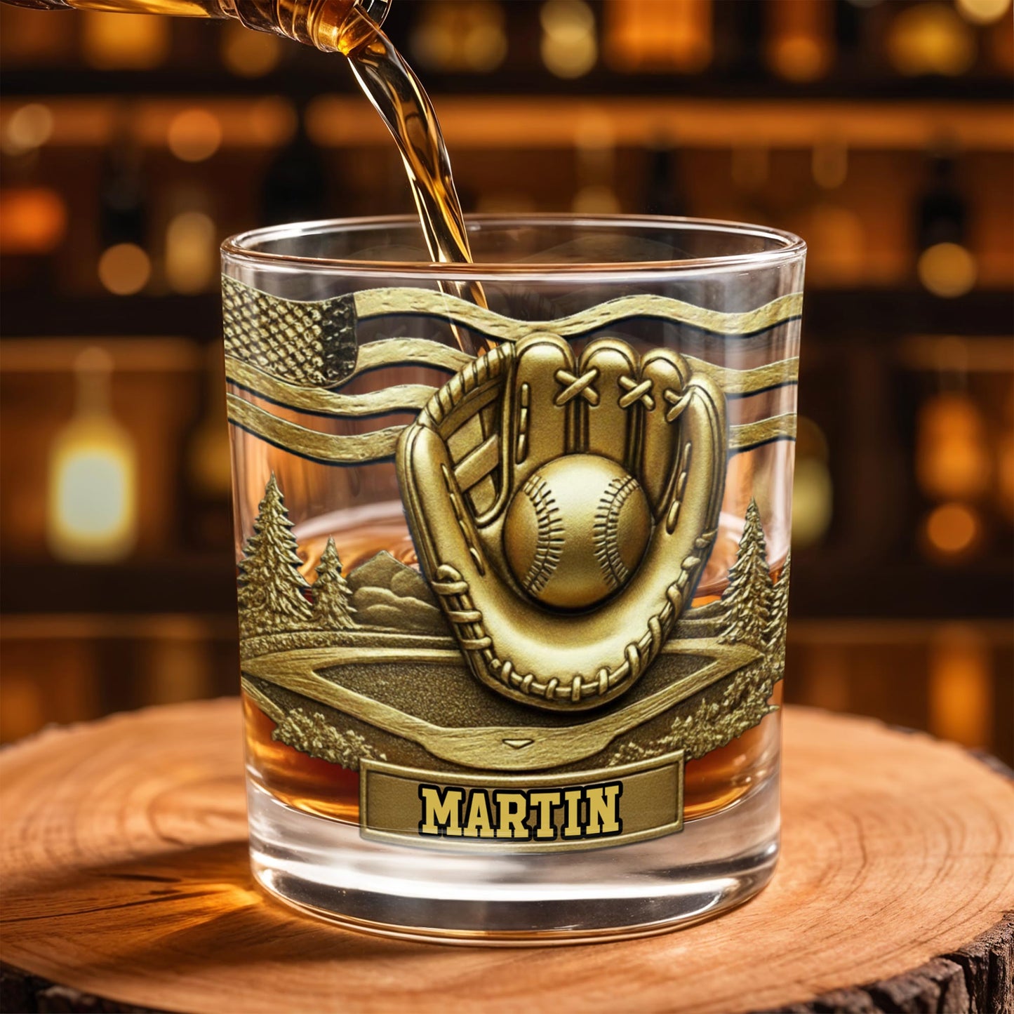 Baseball Glove And Scenic Mountains Whiskey Glass