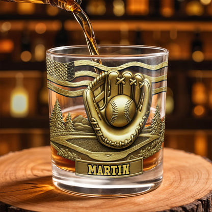 Baseball Glove And Scenic Mountains Whiskey Glass