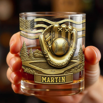 Baseball Glove And Scenic Mountains Whiskey Glass