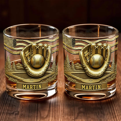 Baseball Glove And Scenic Mountains Whiskey Glass