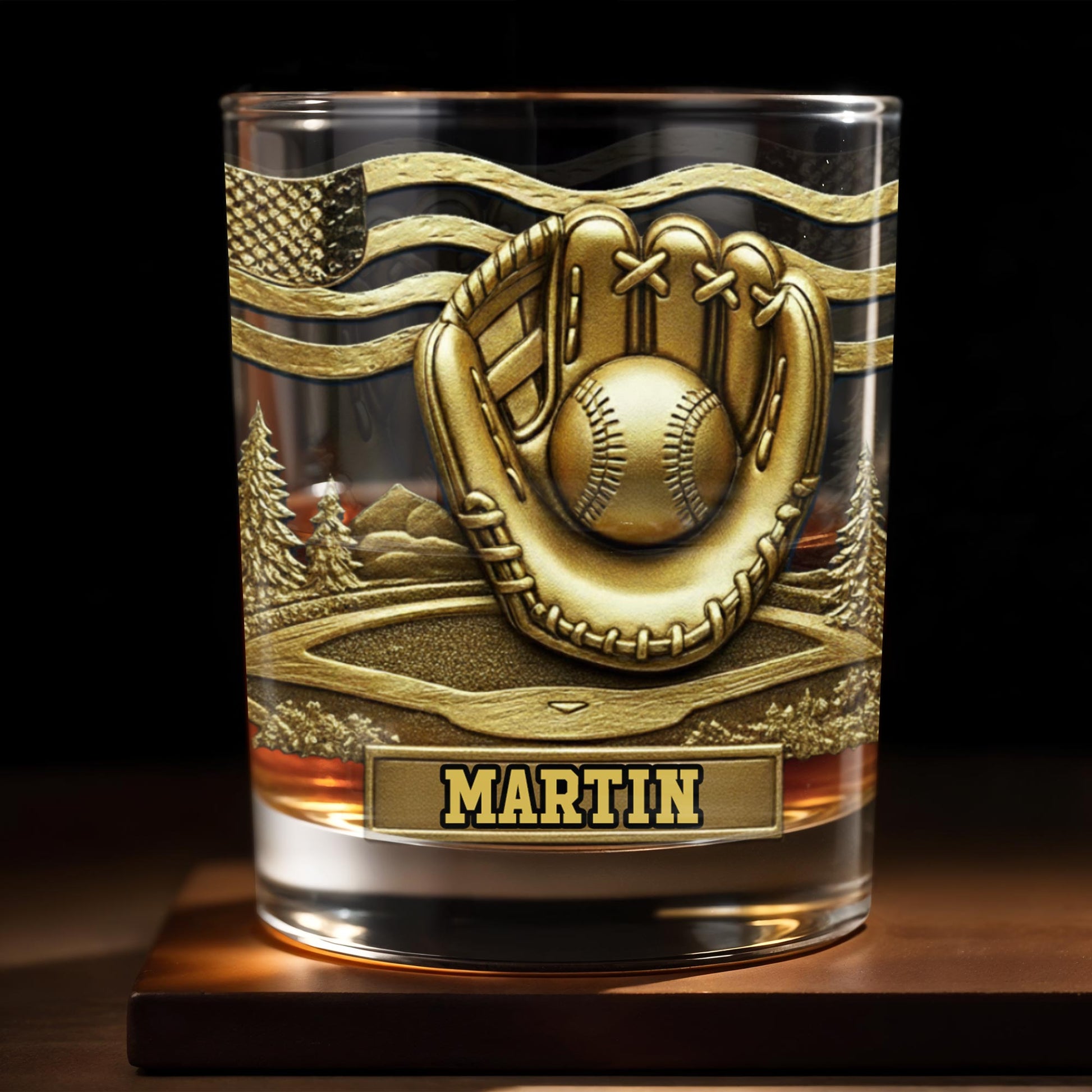 Baseball Glove And Scenic Mountains Whiskey Glass