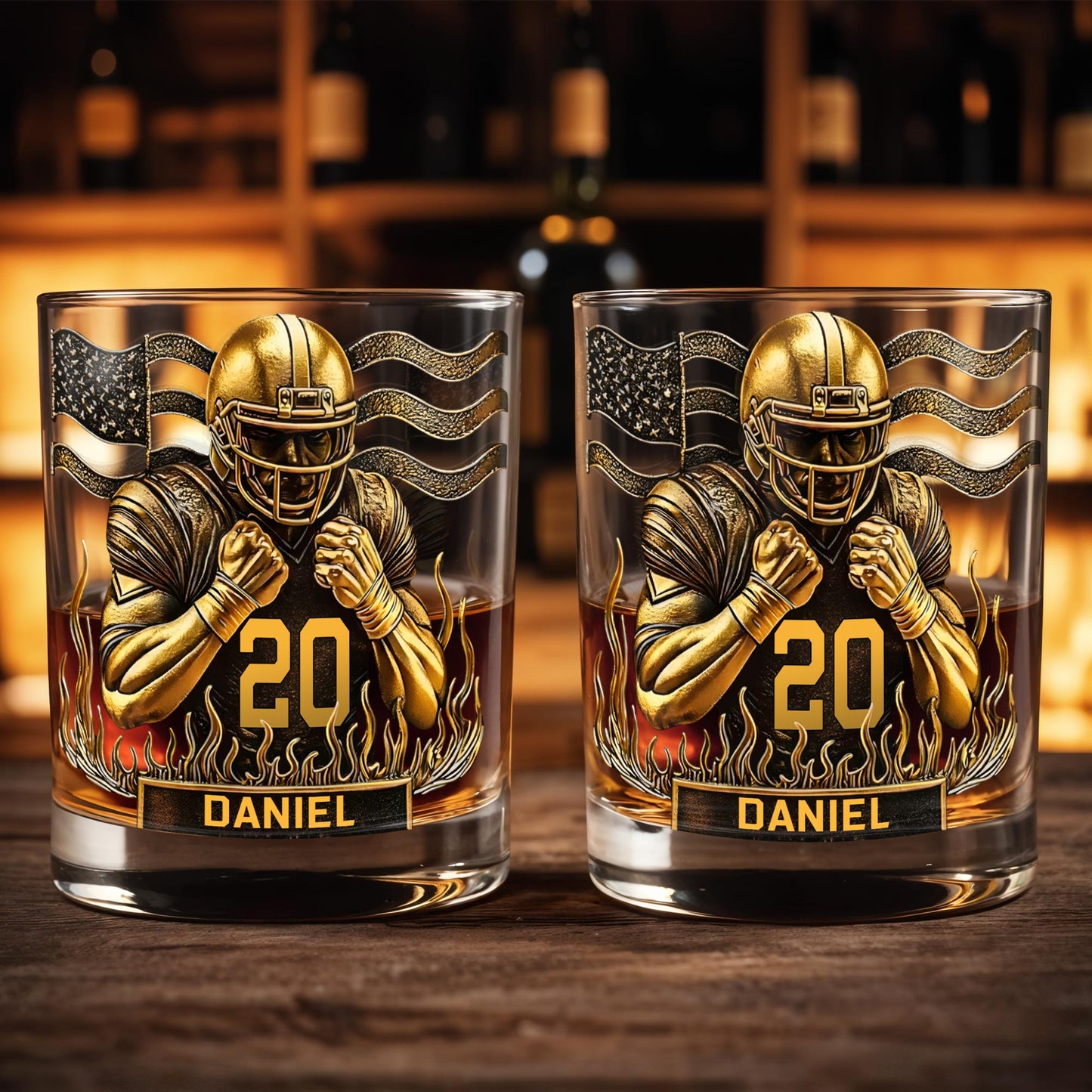 Celebrate Favorite Moments With Football Player And American Flag Design