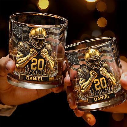 Celebrate Favorite Moments With Football Player And American Flag Design