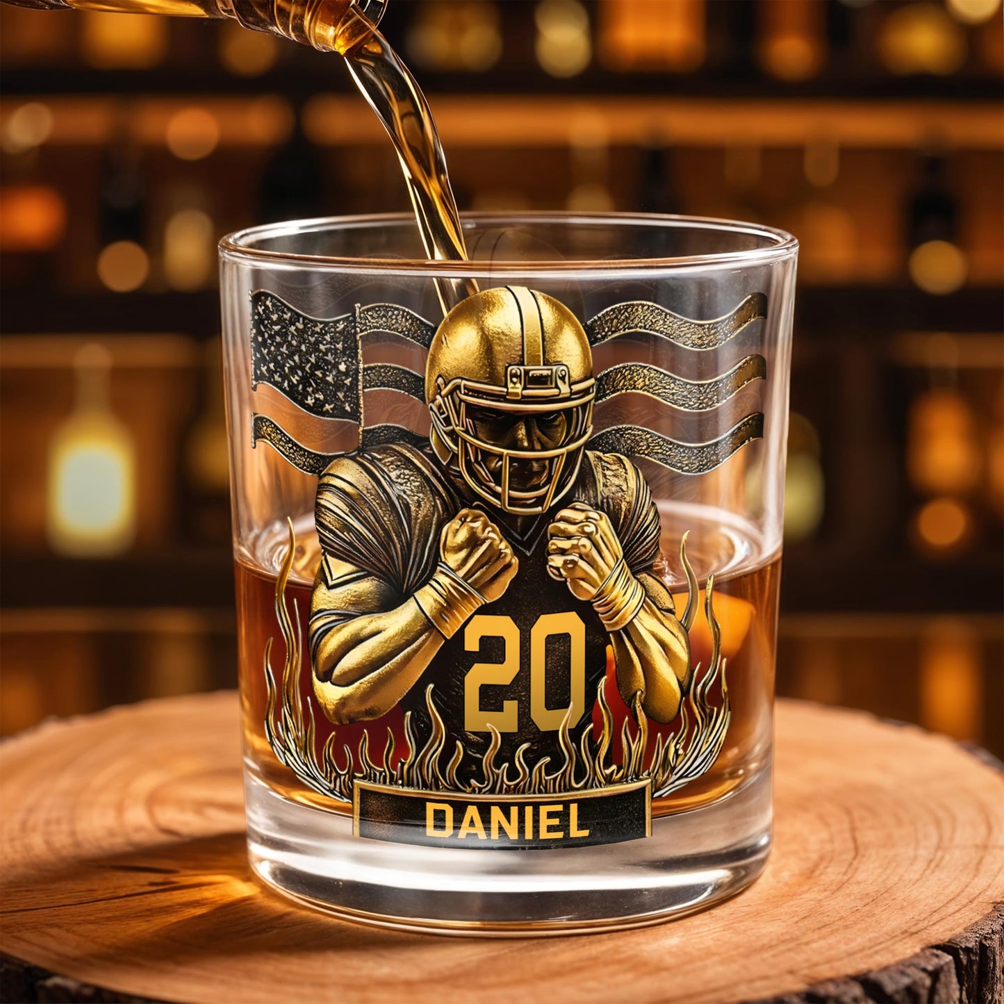 Celebrate Favorite Moments With Football Player And American Flag Design