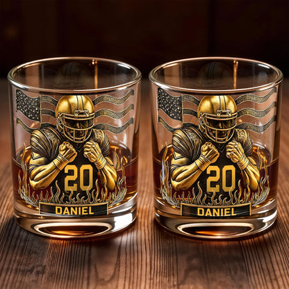 Celebrate Favorite Moments With Football Player And American Flag Design