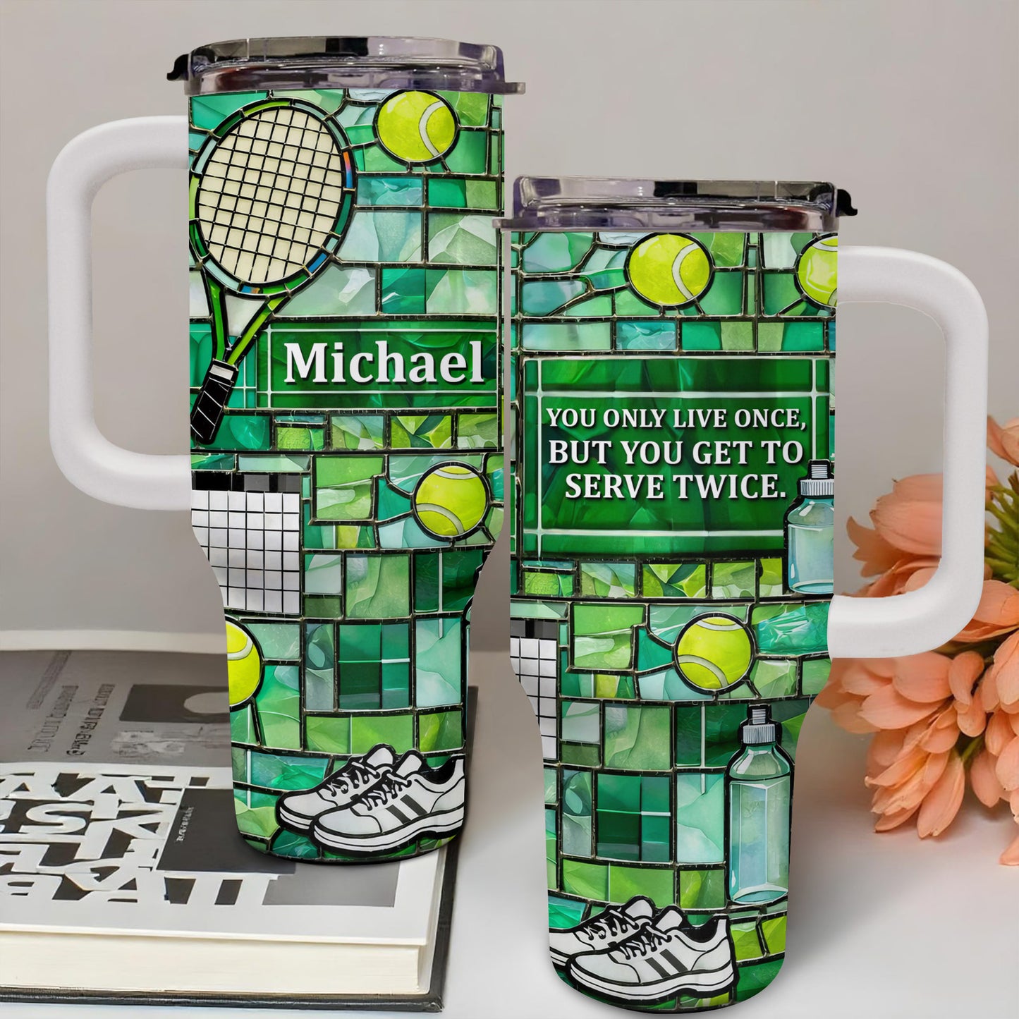 Stained Glass Tennis Racket And Balls Design