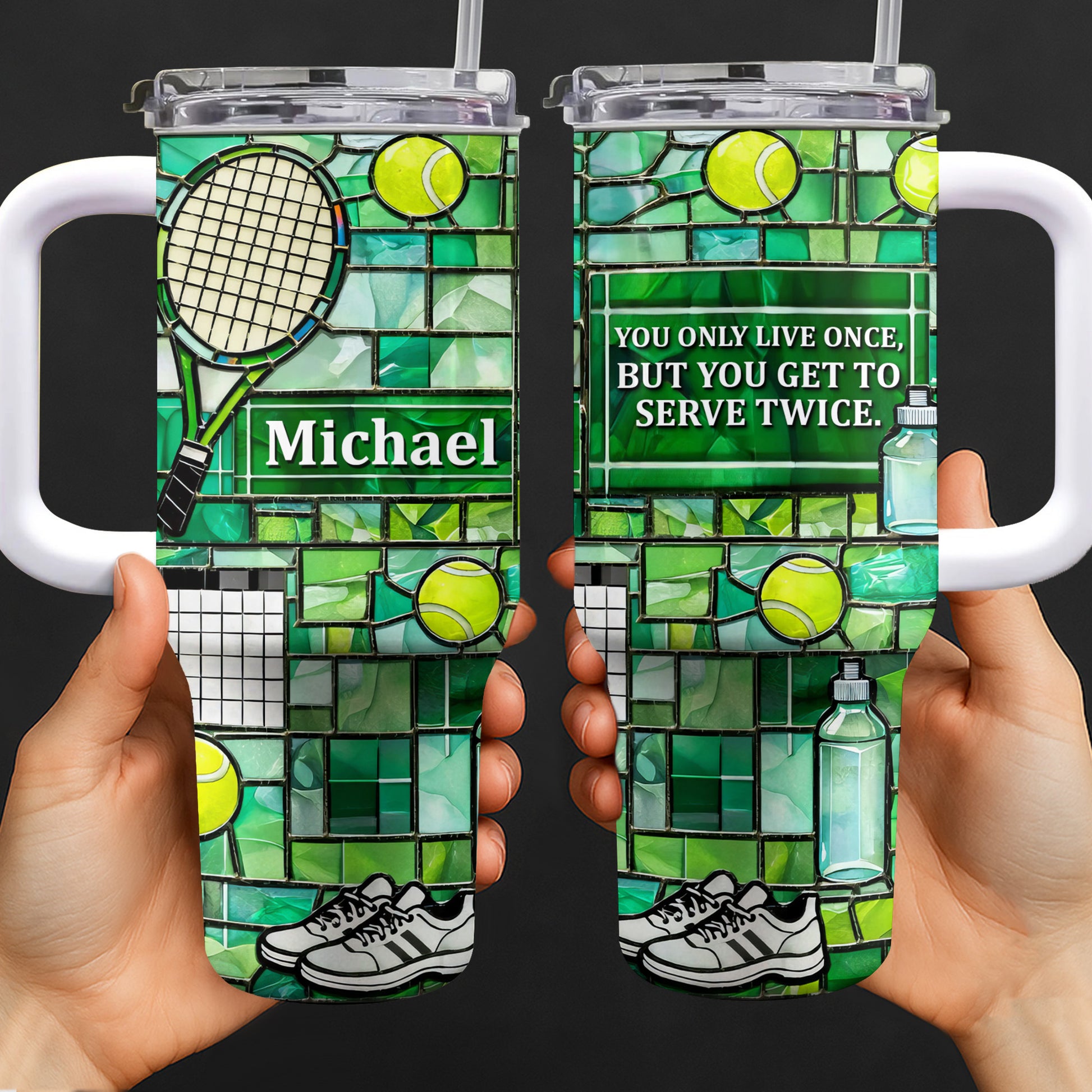 Stained Glass Tennis Racket And Balls Design