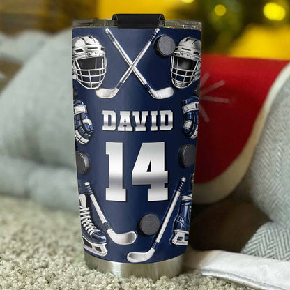 My 14 With Hockey Sticks And Pucks