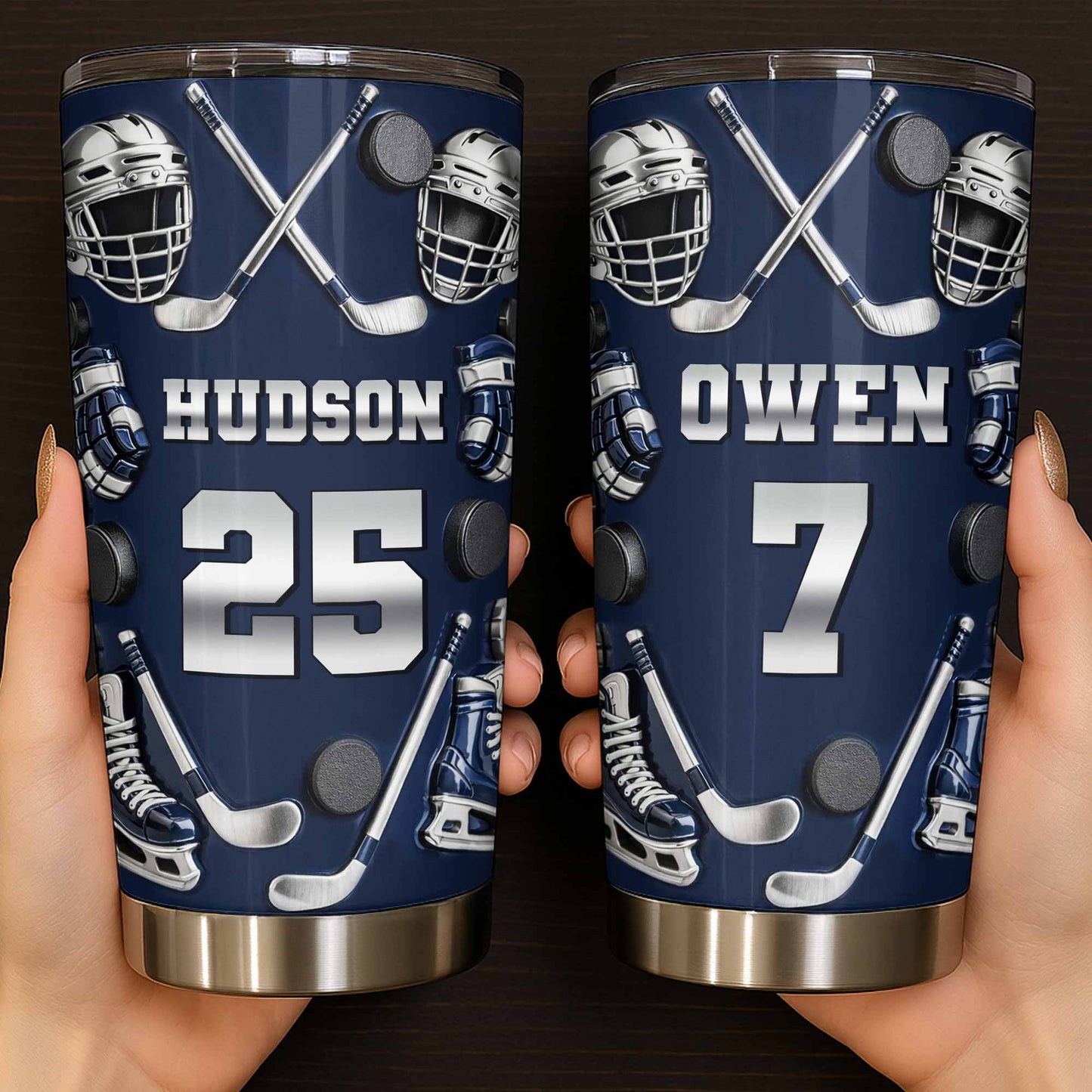 My 14 With Hockey Sticks And Pucks