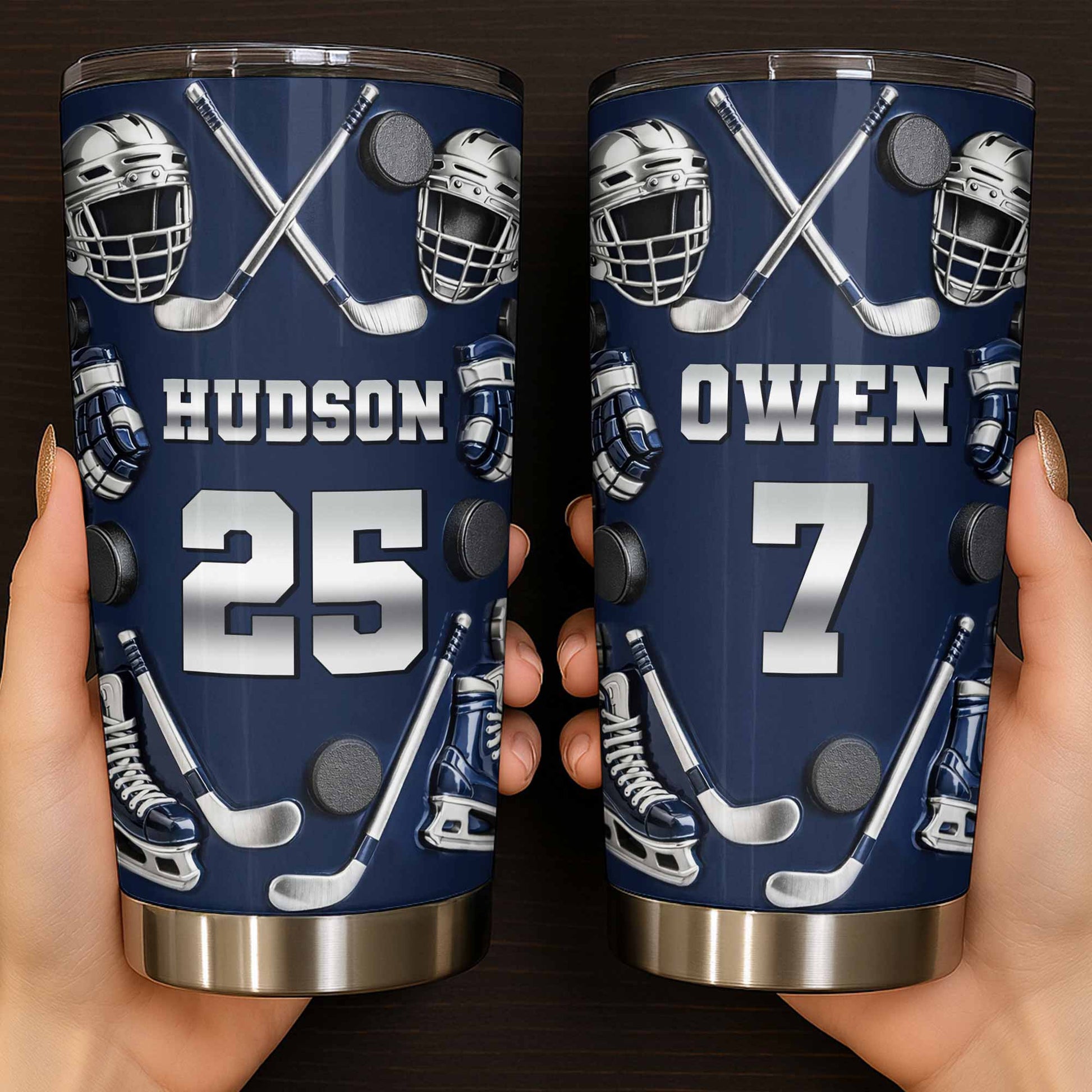 My 14 With Hockey Sticks And Pucks