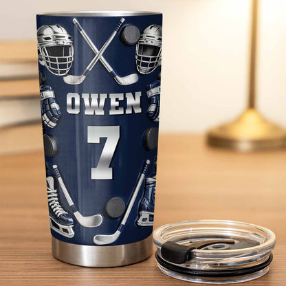 My 14 With Hockey Sticks And Pucks