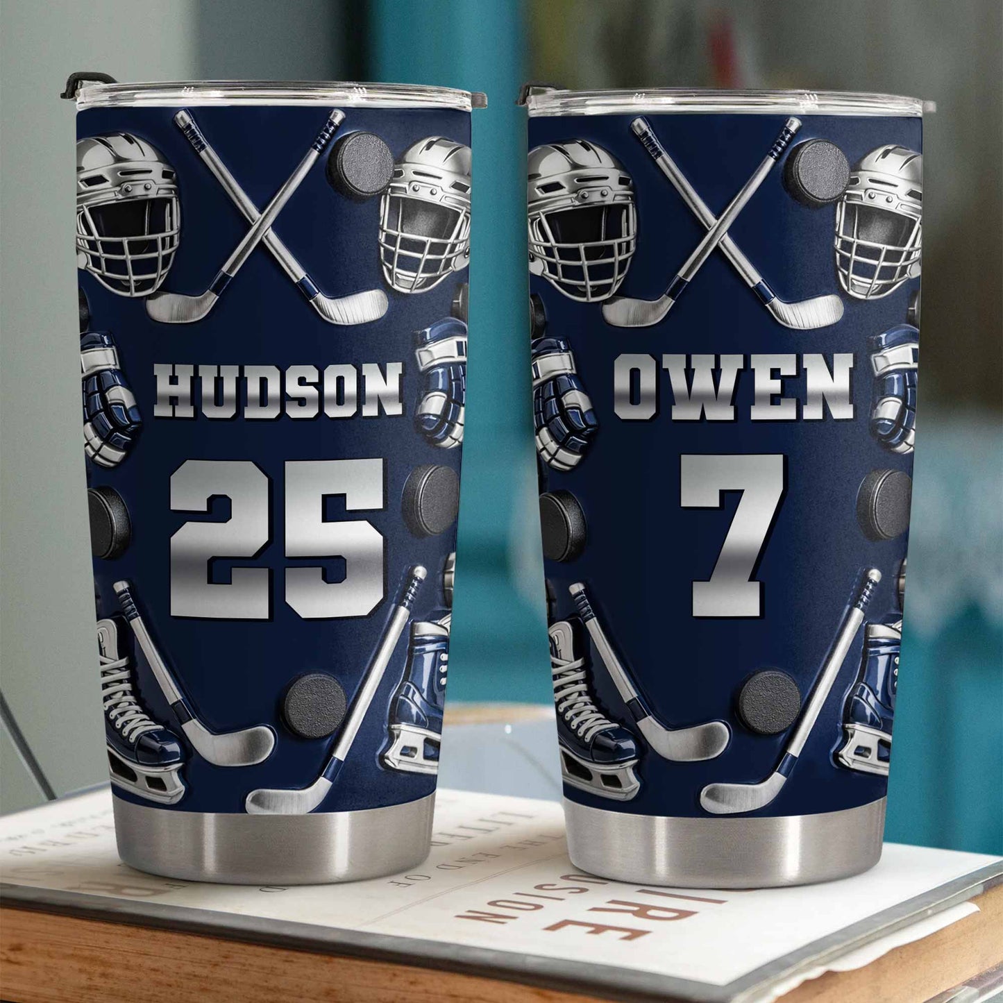 My 14 With Hockey Sticks And Pucks