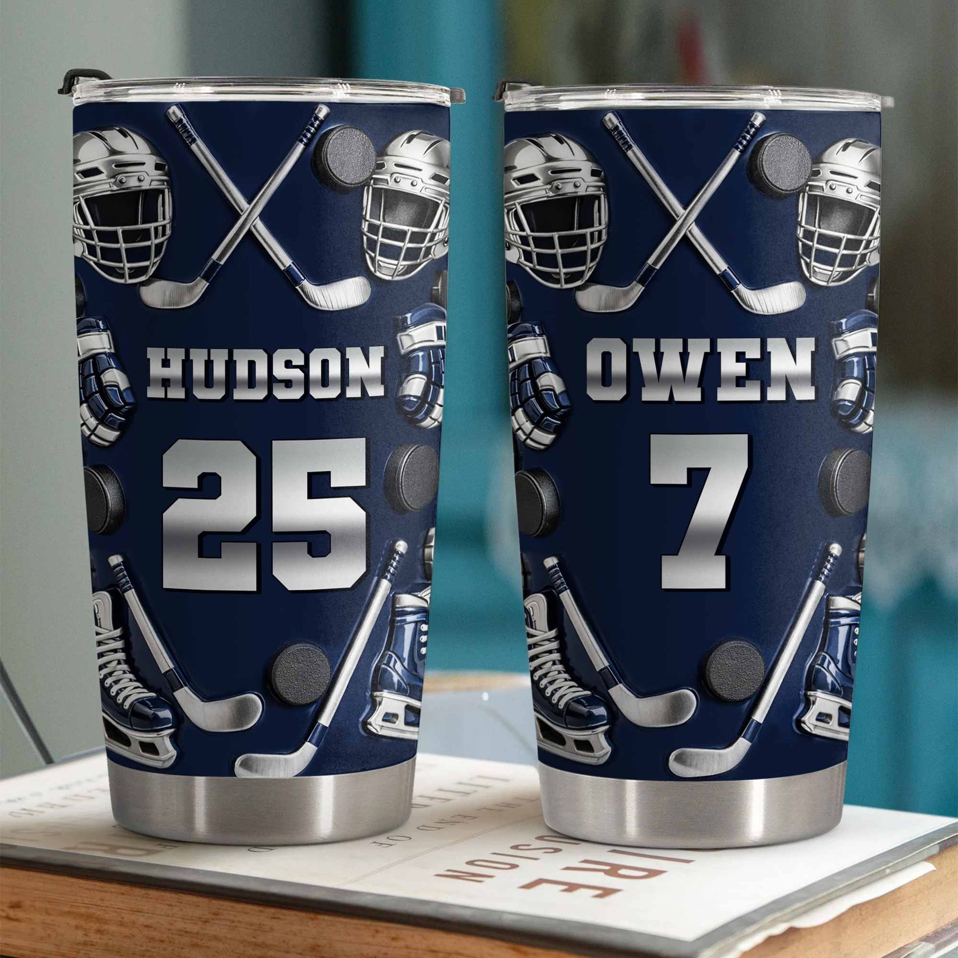 My 14 With Hockey Sticks And Pucks