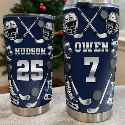 My 14 With Hockey Sticks And Pucks