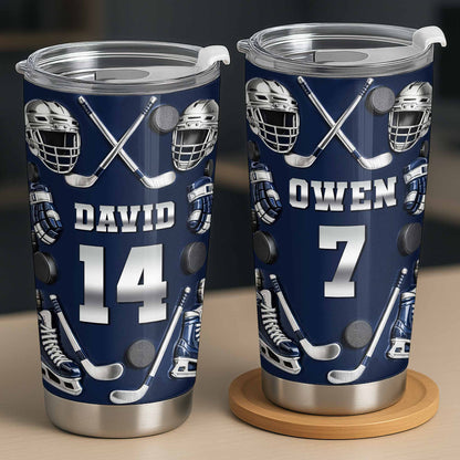 My 14 With Hockey Sticks And Pucks