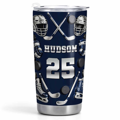 My 14 With Hockey Sticks And Pucks