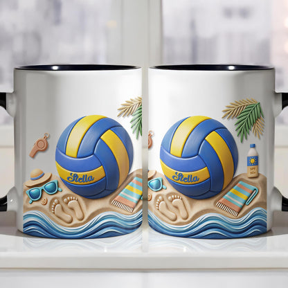 Sun Sand And Volleyball In My Hand With 3D Effect Beach Design - Personalized Custom Accent Mug - SPORT087_AMUG