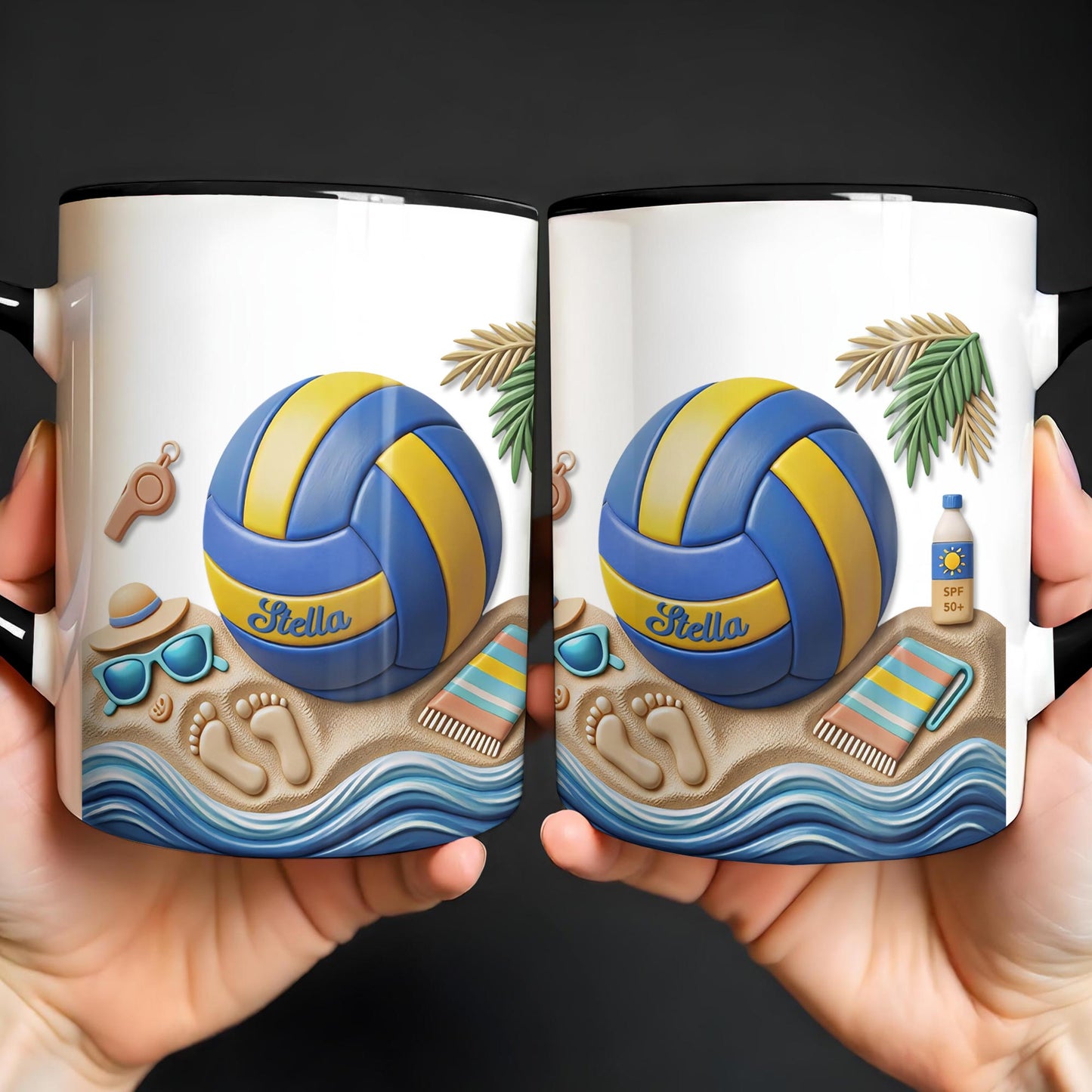 Sun Sand And Volleyball In My Hand With 3D Effect Beach Design - Personalized Custom Accent Mug - SPORT087_AMUG
