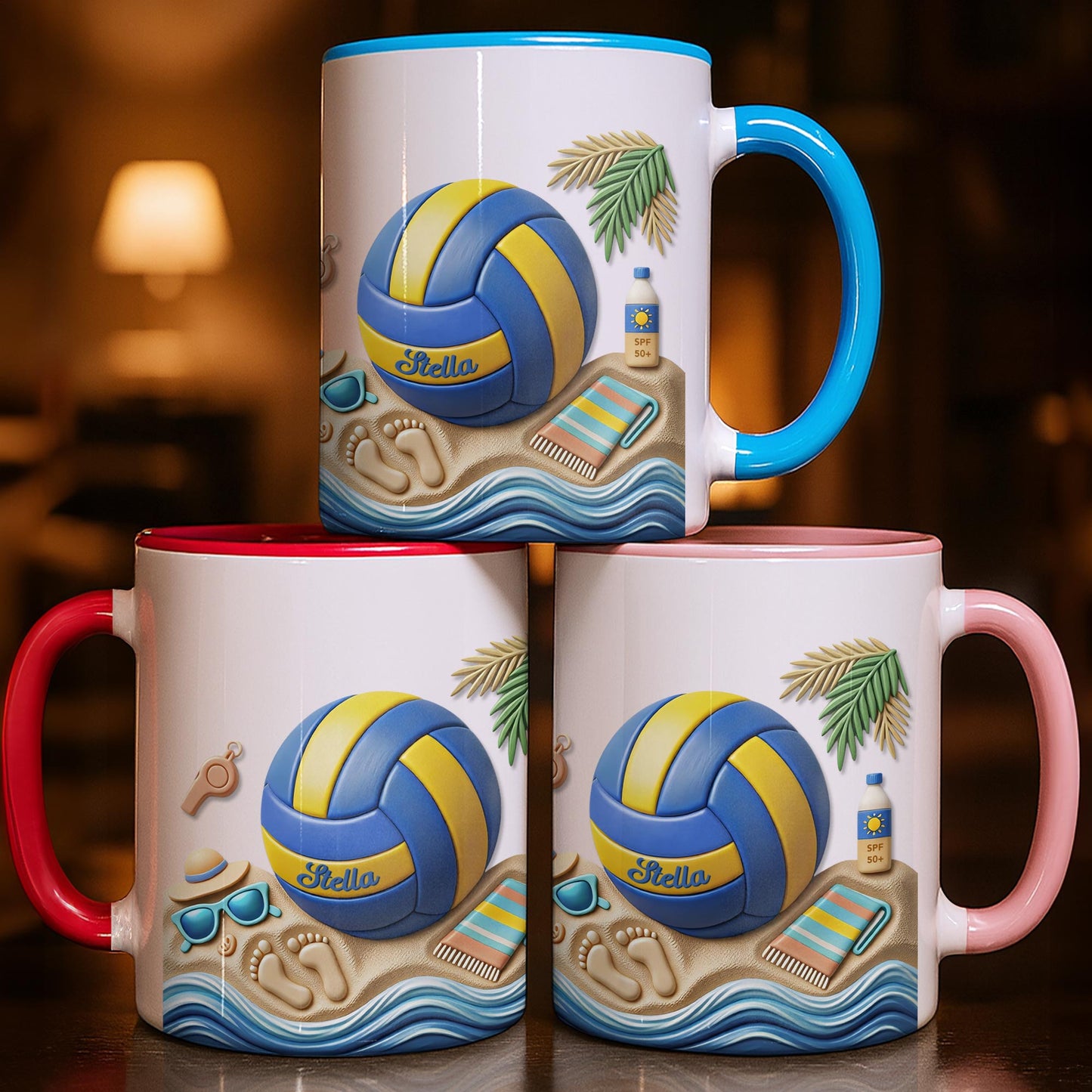 Sun Sand And Volleyball In My Hand With 3D Effect Beach Design - Personalized Custom Accent Mug - SPORT087_AMUG