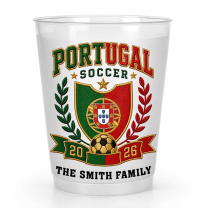 Soccer The Family National Team Crest With Soccer Ball And Laurel Wreath - Personalized Frosted Cups - SPORT121_FCUP