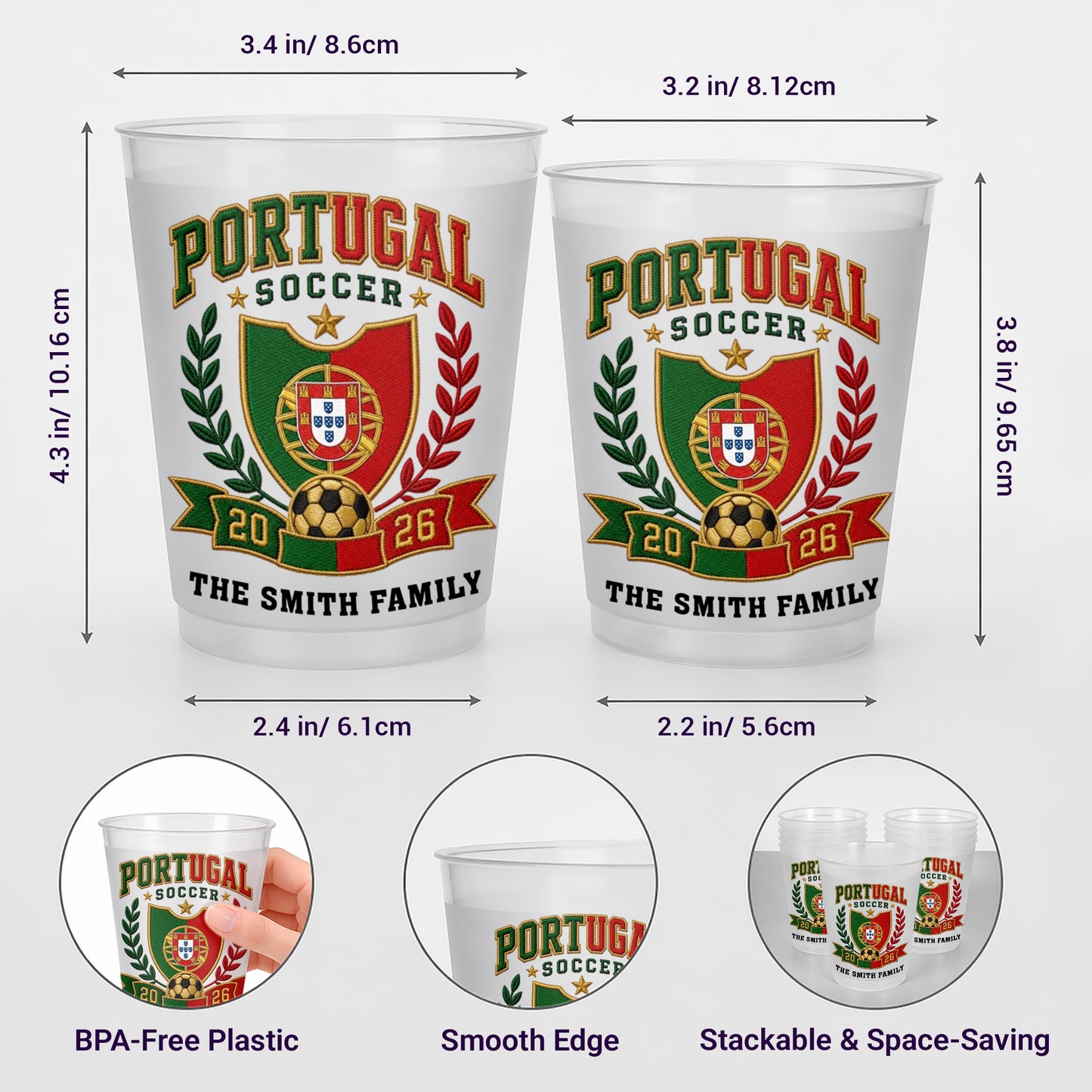 Soccer The Family National Team Crest With Soccer Ball And Laurel Wreath - Personalized Frosted Cups - SPORT121_FCUP