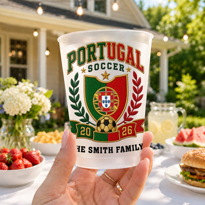Soccer The Family National Team Crest With Soccer Ball And Laurel Wreath - Personalized Frosted Cups - SPORT121_FCUP
