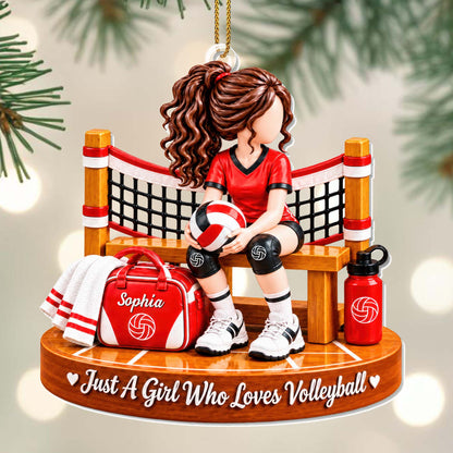 Just A Girl Who Loves Volleyball Net And Sports Bag - Personalized Custom Acrylic Ornament, Christmas Gift - SPORT180_ACO