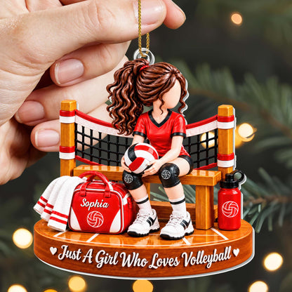 Just A Girl Who Loves Volleyball Net And Sports Bag - Personalized Custom Acrylic Ornament, Christmas Gift - SPORT180_ACO