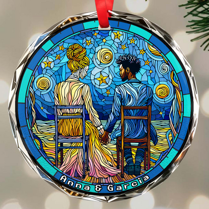 Forever Together Under The Stars - Personalized Custom Circle Glass Ornament - CP022_CGOR