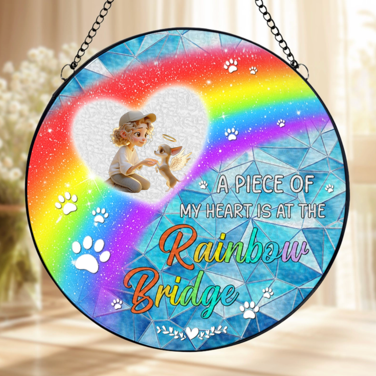 I Crossed The Rainbow Bridge Knowing I Was Loved - Personalized Custom Window Hanging Suncatcher - PME006_RSUN