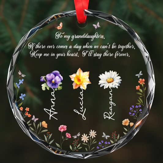 Heartfelt Message To Granddaughter With Flowers and Butterflies - Personalized Custom Circle Glass Ornament - GDT057_CGOR