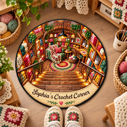 My Crochet Corner With Yarn Balls And Cozy Arm Chair - Personalized Custom Shaped Doormat - HAND201_CUDOR