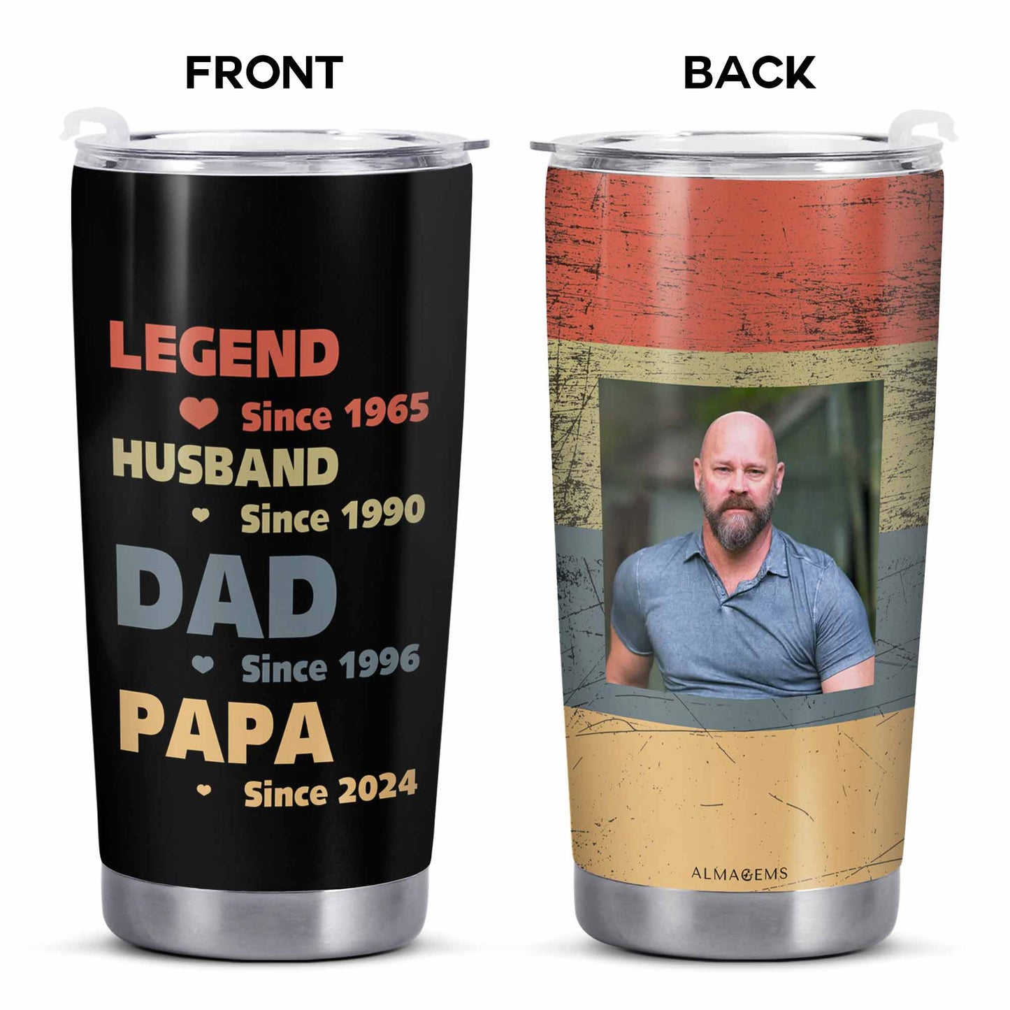 LEYENDA. MARIDO. PAPÁ. PAPA - Vaso de acero inoxidable personalizado de 20 oz - TB_FM03