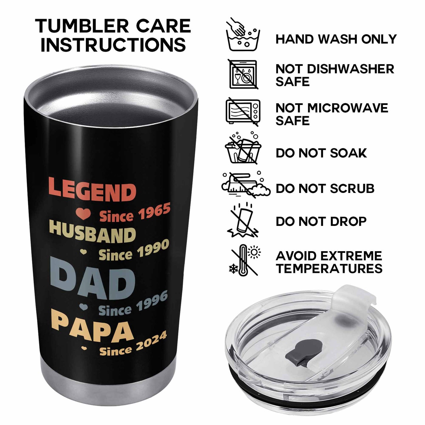 LEYENDA. MARIDO. PAPÁ. PAPA - Vaso de acero inoxidable personalizado de 20 oz - TB_FM03