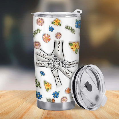 Holding Mom‘s Hand 3D Inflated Effect - Personalized Custom Stainless Steel Tumbler 20oz 30oz - TB_FM04