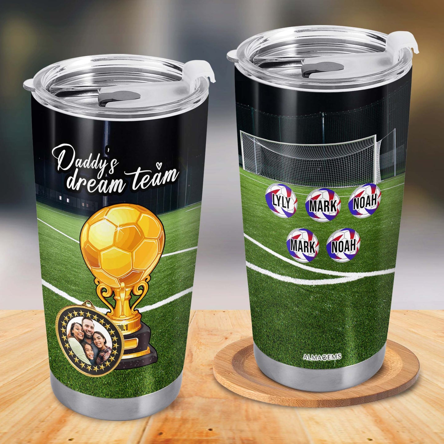 Daddy's Dream Team - Vaso de acero inoxidable personalizado de 20 oz - TB_FM09