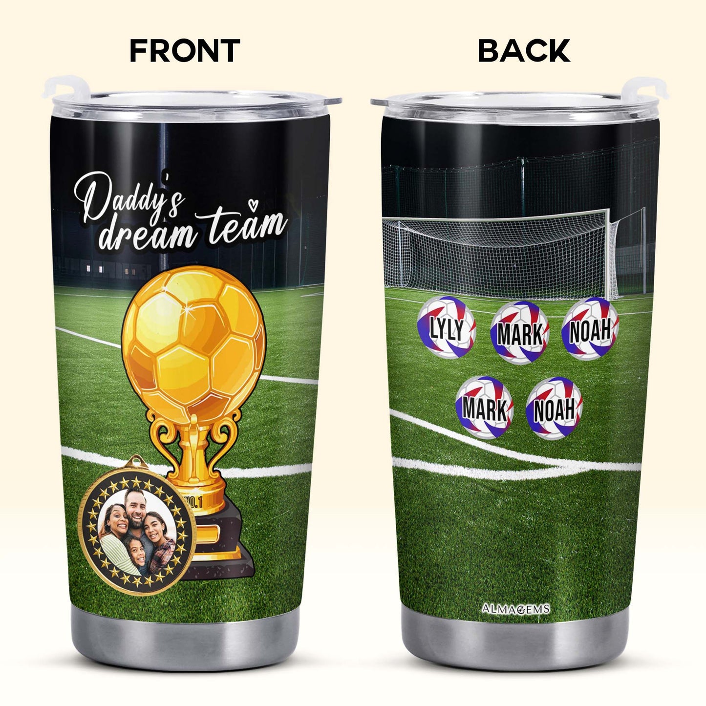 Daddy's Dream Team - Vaso de acero inoxidable personalizado de 20 oz - TB_FM09